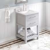 Jeffrey Alexander Wavecrest 24" Free Standing Single Sink Coastal Cottage Bath Vanity Soft Close Cabinet with Marble or Quartz Vanity Top - FINAL SALE Grey / White Carrara Marble Top