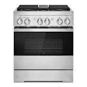 JennAir 30 Inch Wide 4.1 Cu. Ft. Slide In Dual Fuel Range with Dual-Stacked PowerBurner and Halo-Effect Knobs Floating Glass Black