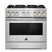 JennAir 36 Inch Wide 5.1 Cu. Ft. Slide In Dual Fuel Range with Dual-Stacked PowerBurner and Halo-Effect Knobs Stainless Steel
