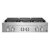 JennAir 36 Inch Wide 6 Burner Gas Cooktop with Flame-Sensing Reignition and Halo-Effect Knobs Stainless Steel