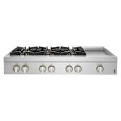 JennAir RISE 48 Inch Wide 6 Burner Gas Rangetop with Chrome Infused Griddle Stainless Steel