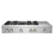 JennAir RISE 48 Inch Wide 4 Burner Gas Rangetop with Grill and Chrome Infused Griddle Stainless Steel