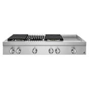 JennAir NOIR 48 Inch Wide 4 Burner Gas Rangetop with Grill and Chrome Infused Griddle Stainless Steel