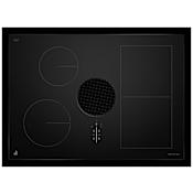 JennAir 30 Inch Wide 4 Burner Electric Induction Cooktop with Top Mounted Controls and Integrated Downdraft Ventilation Black