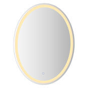 JONATHAN Y Lighting Dane 28" W x 36" H Modern Oval Frameless Bathroom Wall Mirror with LED Lighting Silver