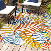 JONATHAN Y Lighting Amalfi Coast 4' x 6' Polypropylene Botanical Indoor/Outdoor Area Rug Cream / Orange