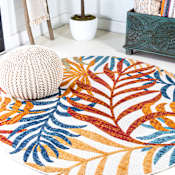 JONATHAN Y Lighting Amalfi Coast 6' x 6' Polypropylene Botanical Indoor/Outdoor Area Rug Cream / Orange