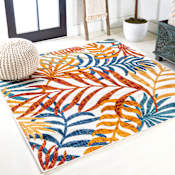 JONATHAN Y Lighting Amalfi Coast 6' x 6' Polypropylene Botanical Indoor/Outdoor Area Rug Cream / Orange