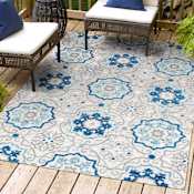 JONATHAN Y Lighting Amalfi Coast 8-3/4' x 12' Polypropylene Geometric Indoor/Outdoor Rectangular Area Rug Blue / Gray