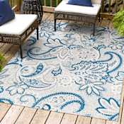 JONATHAN Y Lighting Amalfi Coast 3' x 5' Polypropylene Botanical and Paisley Indoor/Outdoor Area Rug Light Gray / Blue