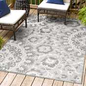 JONATHAN Y Lighting Amalfi Coast 4' x 6' Polypropylene Botanical, Moroccan & Tribal, and Traditional Indoor/Outdoor Area Rug Light Gray / Ivory