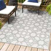 JONATHAN Y Lighting Amalfi Coast 5-1/4' x 7-1/2' Polypropylene Traditional and Trellis Indoor/Outdoor Area Rug Light Gray / Ivory