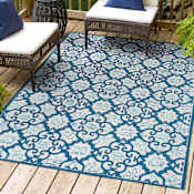 JONATHAN Y Lighting Amalfi Coast 3' x 5' Polypropylene Traditional and Trellis Indoor/Outdoor Area Rug Light Gray / Blue