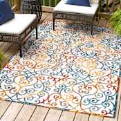JONATHAN Y Lighting Amalfi Coast 3' x 5' Polypropylene Geometric Indoor / Outdoor Rectangle Area Rug Cream / Blue / Red