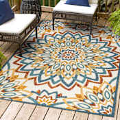 JONATHAN Y Lighting 4' x 6' Polypropylene Abstract Indoor/Outdoor Rectangular Area Rug Red / Blue / Yellow