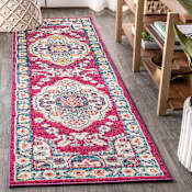 JONATHAN Y Lighting Bohemian FLAIR 2-1/4' x 8' Polypropylene Vintage Traditional Runner Pink / Cream