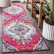 JONATHAN Y Lighting Bohemian FLAIR 2-1/4' x 8' Polypropylene Vintage Transitional Runner Blue / Multi