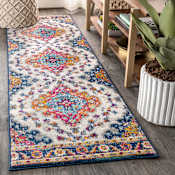 JONATHAN Y Lighting Bohemian Flair 2-1/4' x 10' Polypropylene Abstract, Botanical, and Geometric Indoor Runner Blue / Multi