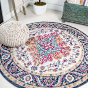 JONATHAN Y Lighting Bohemian Flair 5-1/4' x 5-1/4' Polypropylene Botanical and Traditional Indoor Area Rug Blue / Multi
