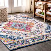 JONATHAN Y Lighting Bohemian Flair 8-3/4' x 12' Polypropylene Abstract, Botanical, and Geometric Indoor Rectangular Area Rug Blue / Multi