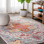 JONATHAN Y Lighting California Vintage 3' x 5' Polypropylene Vintage Traditional Rectangle Area Rug Coral / Blue / Multi