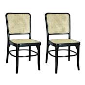 JONATHAN Y Lighting Colmar Wood Framed Rattan Dining Chair - Set of 2 Black