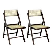 JONATHAN Y Lighting Theo 19" Wide Mid-Century Vintage Wood Rattan Folding Chair with Adjustable Back (Set of 2) Dark Brown