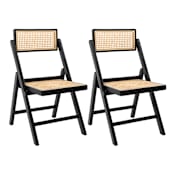 JONATHAN Y Lighting Theo 19" Wide Mid-Century Vintage Wood Rattan Folding Chair with Adjustable Back (Set of 2) Black