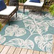 JONATHAN Y Lighting Hawaii 7-3/4' x 10' Polypropylene Botanical Indoor/Outdoor Area Rug Blue / Ivory