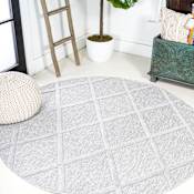 JONATHAN Y Lighting Ibiza 5-1/4' x 5-1/4' Polypropylene Geometric Indoor / Outdoor Round Area Rug Light Gray