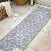 JONATHAN Y Lighting Ibiza 2-1/4' x 8' Polypropylene Geometric Indoor / Outdoor Rectangle Area Rug Light Gray