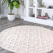 JONATHAN Y Lighting Ibiza 5-1/4' x 5-1/4' Polypropylene Geometric Indoor / Outdoor Round Area Rug Ivory