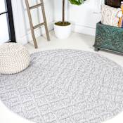 JONATHAN Y Lighting Ibiza 5-1/4' x 5-1/4' Polypropylene Geometric Indoor / Outdoor Round Area Rug Light Gray