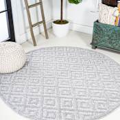 JONATHAN Y Lighting Ibiza 5-1/4' x 5-1/4' Polypropylene Geometric Indoor / Outdoor Round Area Rug Light Gray