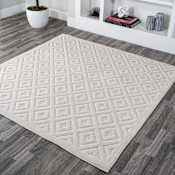 JONATHAN Y Lighting Ibiza 5-1/4' x 5-1/4' Polypropylene Geometric Indoor / Outdoor Square Area Rug Ivory
