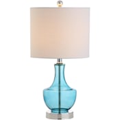 JONATHAN Y Lighting Colette Single Light 20" Tall LED Vase Table Lamp with Hardback Cotton Shade Amalfi Blue