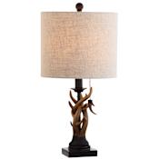 JONATHAN Y Lighting Gaston Single Light 20-1/2" Tall LED Novelty Table Lamp with Hardback Cotton Shade Brown