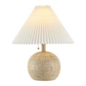 JONATHAN Y Lighting Aksel 17" Tall LED Vase Table Lamp with Pleated Linen Shade Beige Wood
