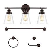 JONATHAN Y Lighting Hollis 3 Light 24" Wide LED Vanity Light Set with Towel Bar, Towel Ring, Robe Hook, and Toilet Paper Holder Oil Rubbed Bronze