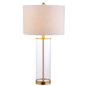JONATHAN Y Lighting Harper Single Light 29" Tall LED Buffet Table Lamp with Hardback Cotton Shade Brass Gold