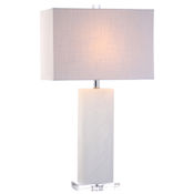JONATHAN Y Lighting Tiggie Single Light 27" Tall LED Table Lamp with Hardback Cotton Shade Natural / Chrome