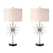 JONATHAN Y Lighting Aria Single Light 31-1/2" Tall LED Buffet Table Lamp with Hardback Cotton Shade - Set of 2 Chrome