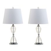 JONATHAN Y Lighting Aubrey Single Light 23-3/4" Tall LED Buffet Table Lamp with Hardback Cotton Shade - Set of 2 Clear