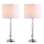 JONATHAN Y Lighting Victoria Single Light 27" Tall LED Buffet Table Lamp with Hardback Cotton Shade - Set of 2 Clear