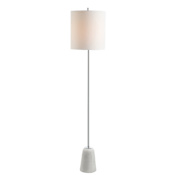 JONATHAN Y Lighting Lincoln Single Light 63" Tall LED Buffet Floor Lamp with Linen Cylinder Shade Chrome