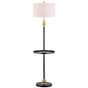 JONATHAN Y Lighting Evans Single Light 61" Tall LED Dual Function Floor Lamp with Hardback Cotton Shade Black / Brass