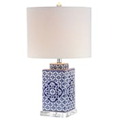 JONATHAN Y Lighting Choi Single Light 23" Tall LED Table Lamp with Hardback Cotton Shade Blue / White