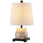 JONATHAN Y Lighting Justina Single Light 16" Tall LED Owl Table Lamp with Hardback Cotton Shade Antique White