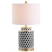 JONATHAN Y Lighting Ellie Single Light 25" Tall LED Table Lamp with Linen Drum Shade Black / White
