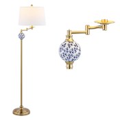 JONATHAN Y Lighting Aveiro 62" Tall LED Swing Arm Floor Lamp Brass Gold / Blue